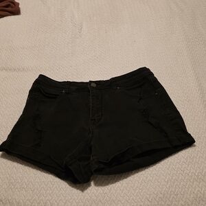 Encore Jeans Black Distressed High-Rise Denim Shorts